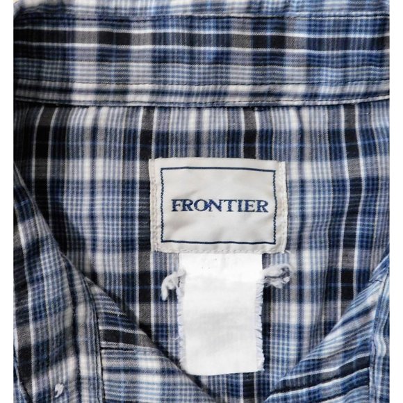 Frontier Western Snap Shirt XL Black Blue White Plaid Long Sleeve - Picture 6 of 6